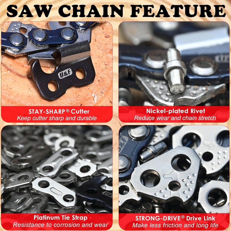 UPFOREST 14" Chainsaw Bar and Chainsaw Chain Combo,pitch: 3/8 "LP,.050" Gauge,52 drive links Tail mount: A041 Fits CRAFTSMAN CMECS614, Husqvarna 120, Echo CS-310, Ryobi RY3714 (AF14052BQ1L-91MOP) - Image 3